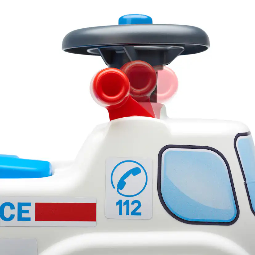 Sparkbil FALK Ambulance ride-on med förvaringsutrymme, ratt och tuta