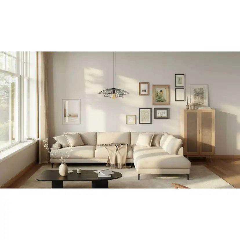 Schäslongsoffa Scandi Days Menard Premium Djup 5-sits Silencio 03, Ljusbeige Chenille, Högervändx