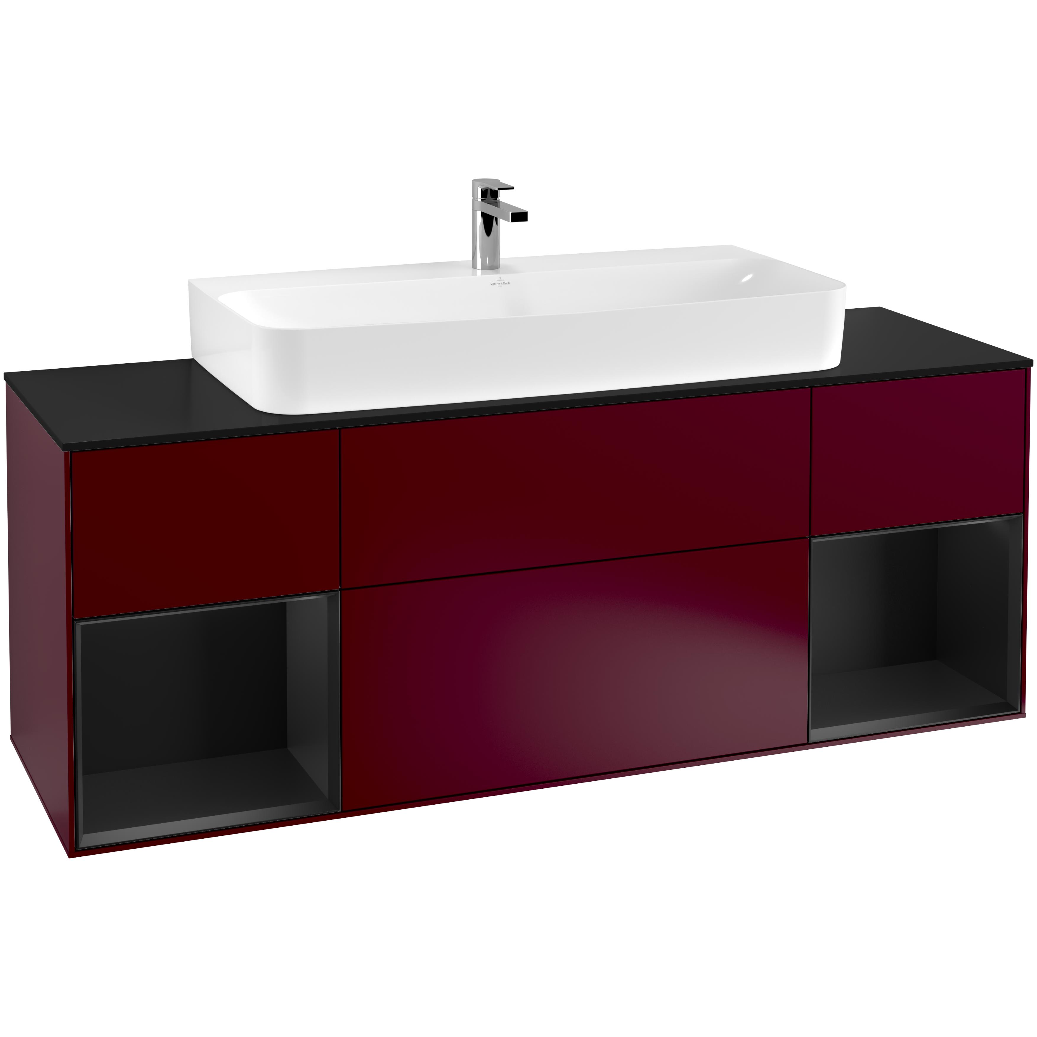 Tvättställsskåp Villeroy & Boch Finion F212PDHB Pion Mattlack/Svart Mattlack med bänkskiva i Mattsvart glas