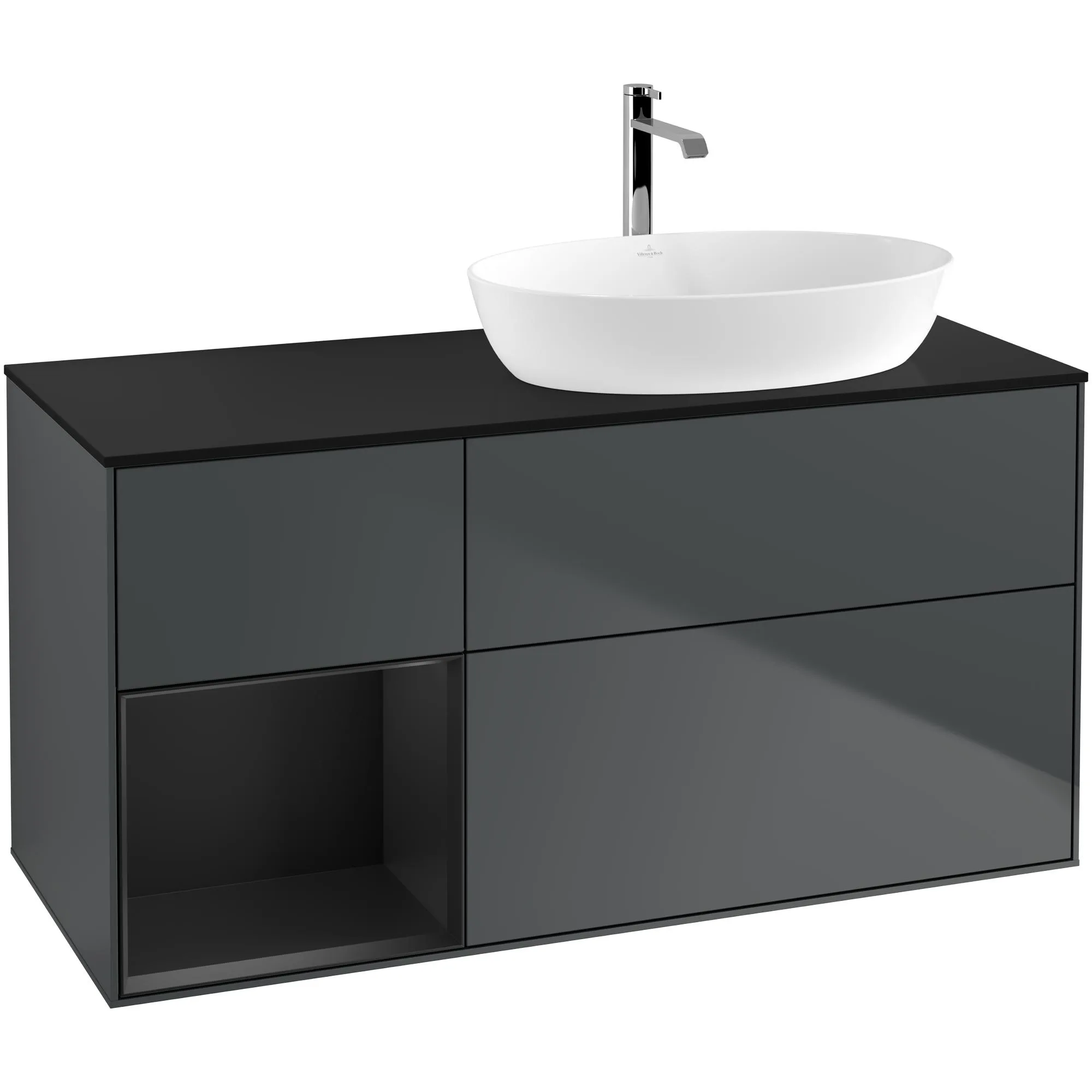 Tvättställsskåp Villeroy & Boch Finion med 3 Lådor Hylla och Bänkskiva för Ocentrerat Tvättställ från Artis & Collaro
