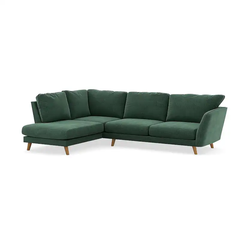 Schäslongsoffa Scandi Days Trend Lyx 4-sits Loris 39, Grön Sammet, Vänstervänd, Trend, Ekfinish