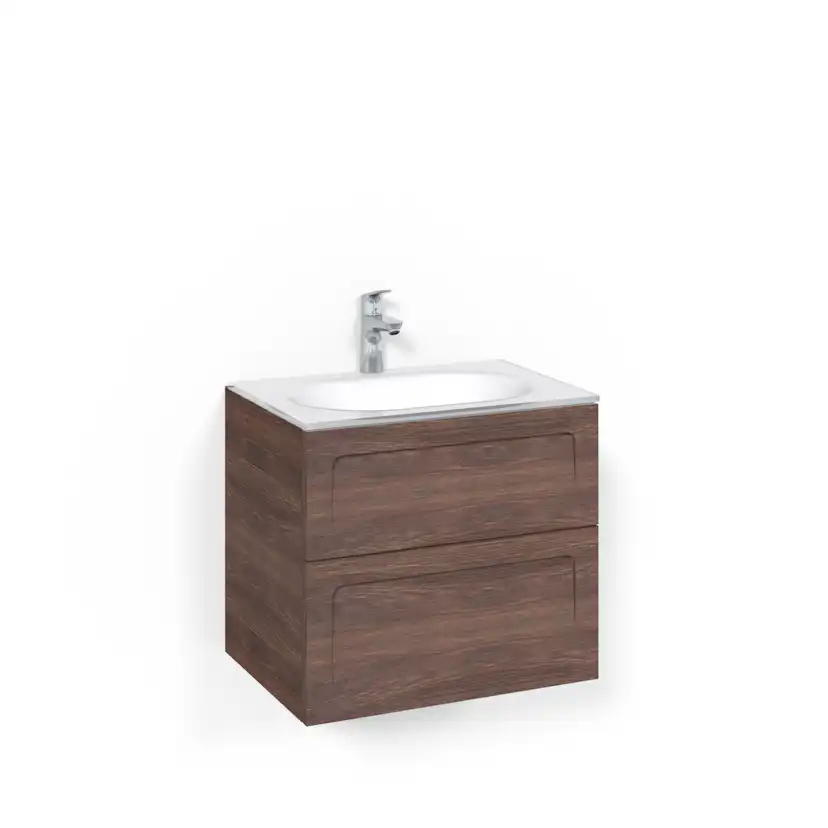 Crown60x45 Brun Ask Shape Glashandfat Bredd 600 mm, Brun Ask, Glastvättställ Vit