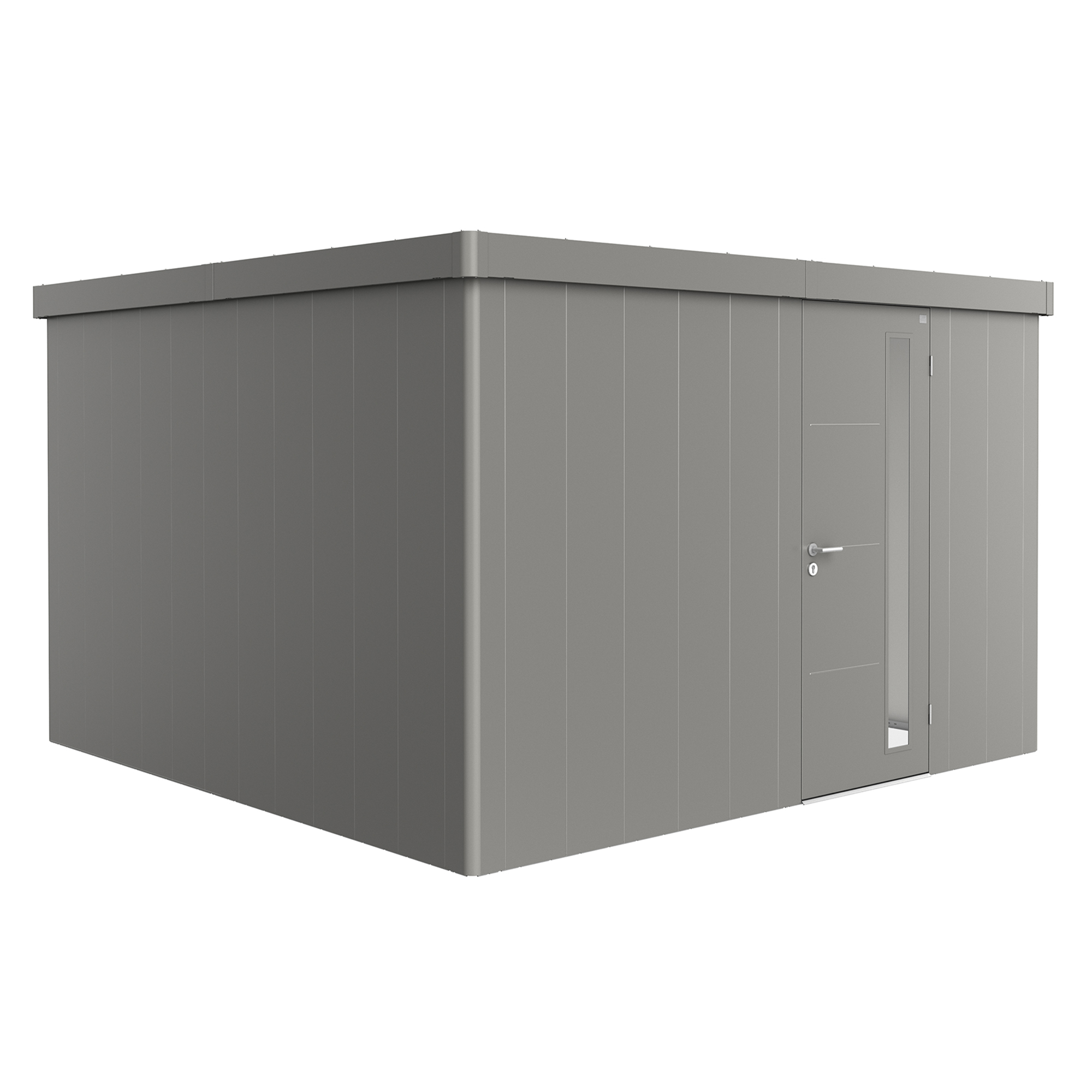 Trägård skjul Neo 4D med Standarddörr, metallic kvarts-grå Kvartsgrå