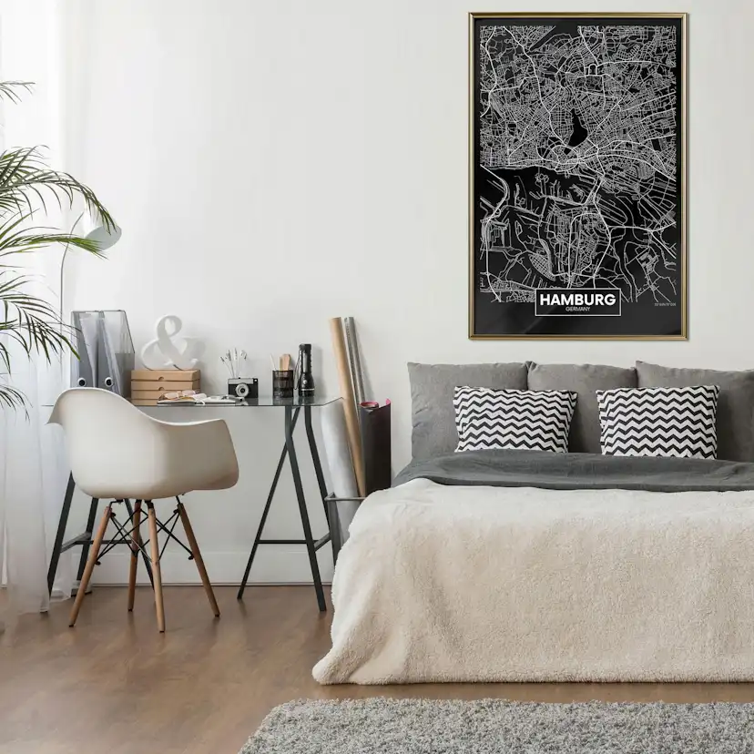 Poster Artgeist Affisch Dark Map of Hamburg