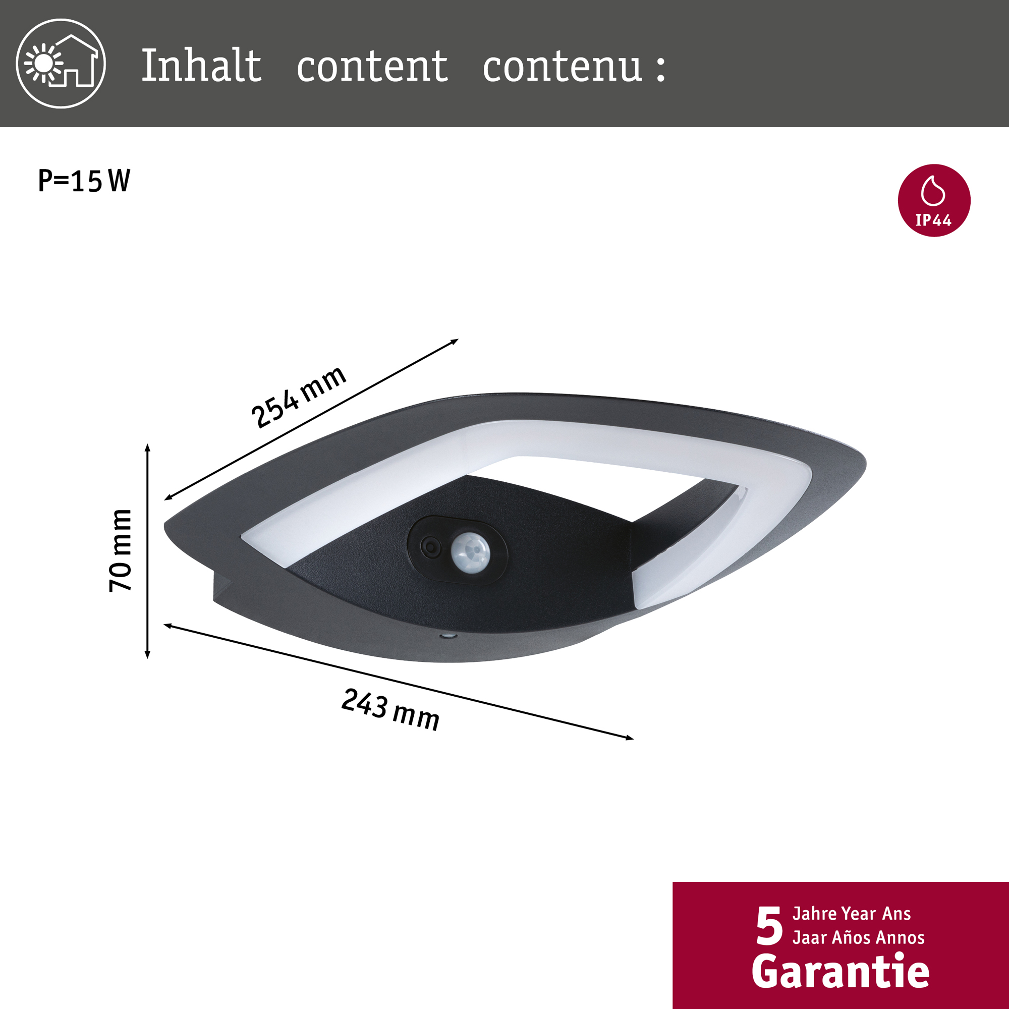 Fasadbelysning LED Paulmann Akena med Skymningsstyrd rörelsedetektor IP44 230V