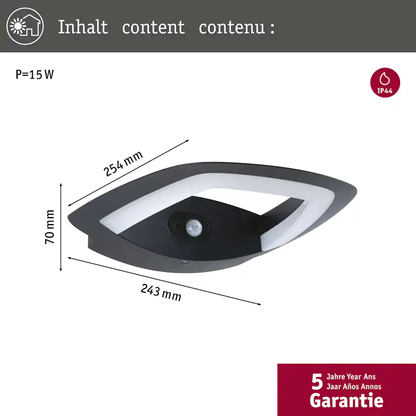 Fasadbelysning LED Paulmann Akena med Skymningsstyrd rörelsedetektor IP44 230V