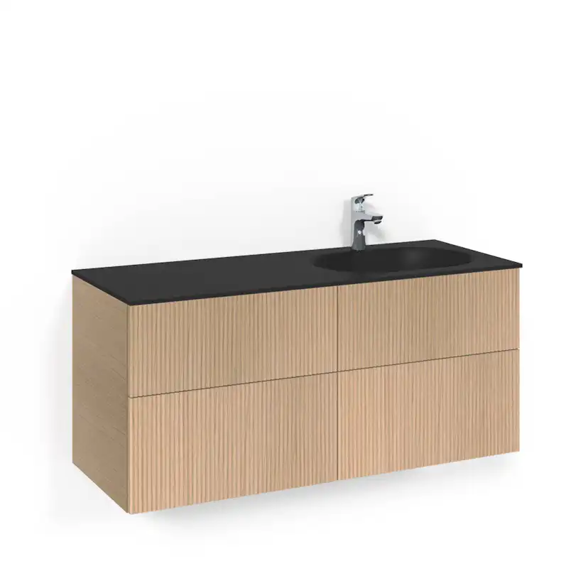 Crown Kom 120x45D Lj.Ek Li SGH Ljus Ek, 1200 mm, Glastvättställ Mattsvart, Utan Pushfunktion, Placering Tvättställ: Höger