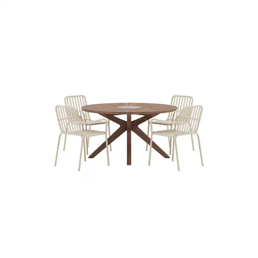Matgrupp Utomhus Venture Home Rosario Ø140 cm med 4 st Peking Trädgårdsstolar