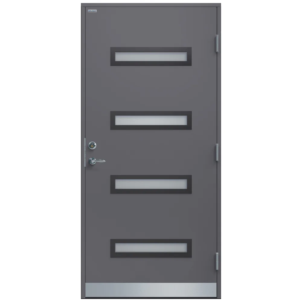 Ytterdörr Minnah Steppat Glas 10x21 NCS S-6502-B, Grå Vä BxH: 100x210 cm, Grafitgrå, Vänsterhängd