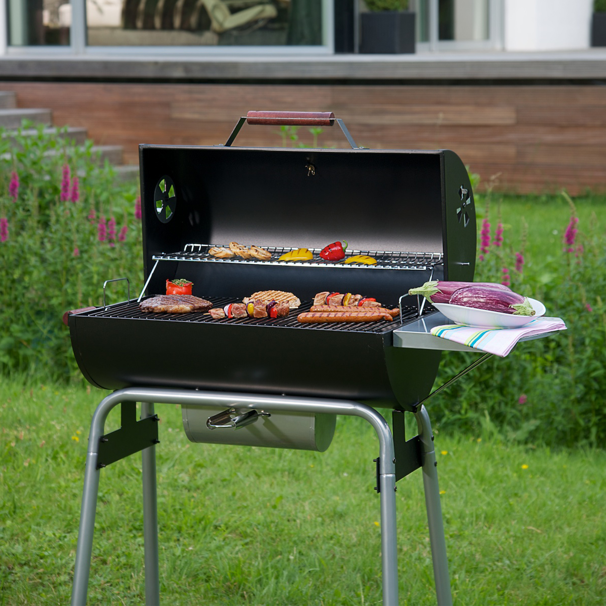 Kolgrill Landmann Black Taurus 660 Grilltunna med Justerbart Galler & Avtagbart Sidobord