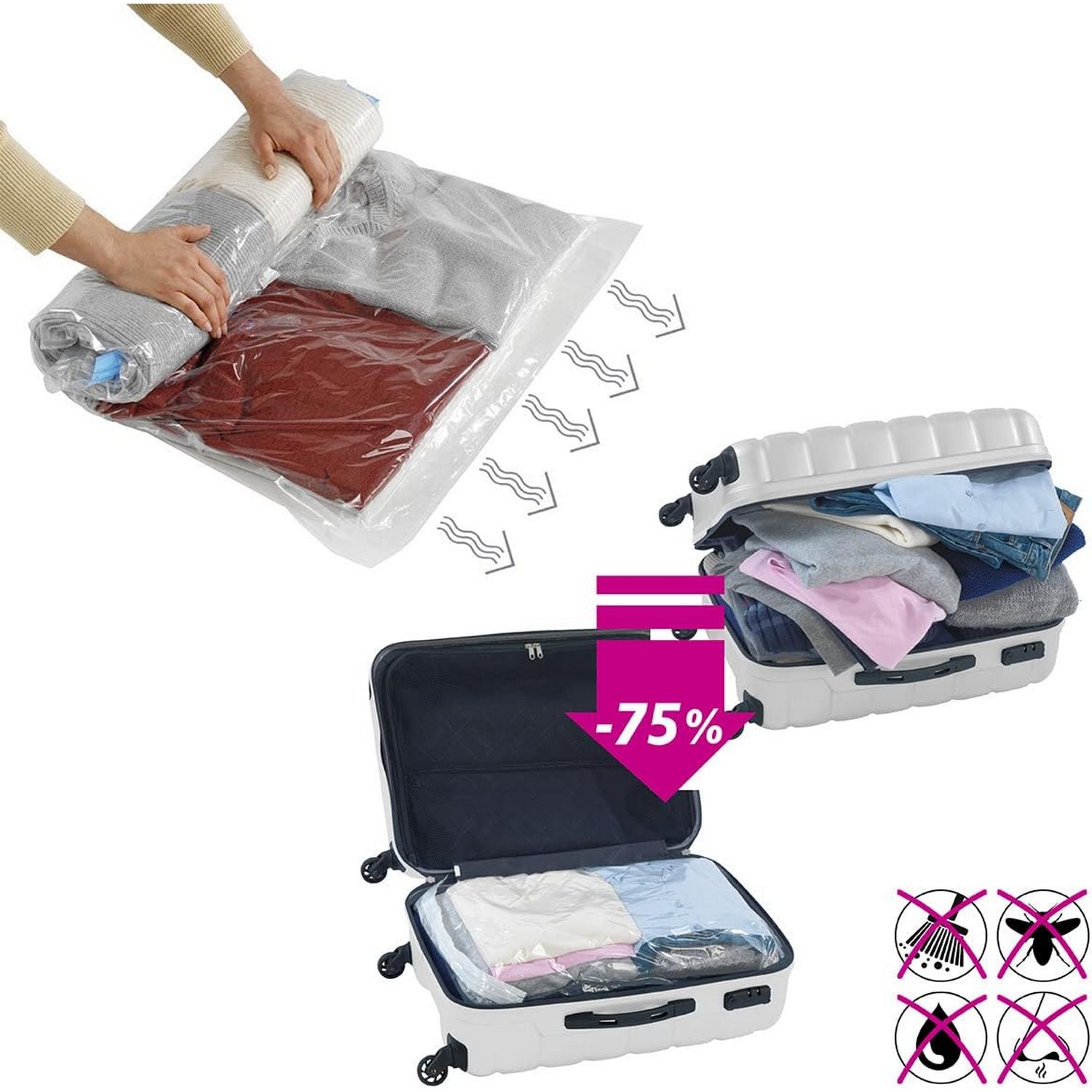Kompresspåse WENKO Vakuum Platsbesparande Klädförvaring Roll M 50x70 cm