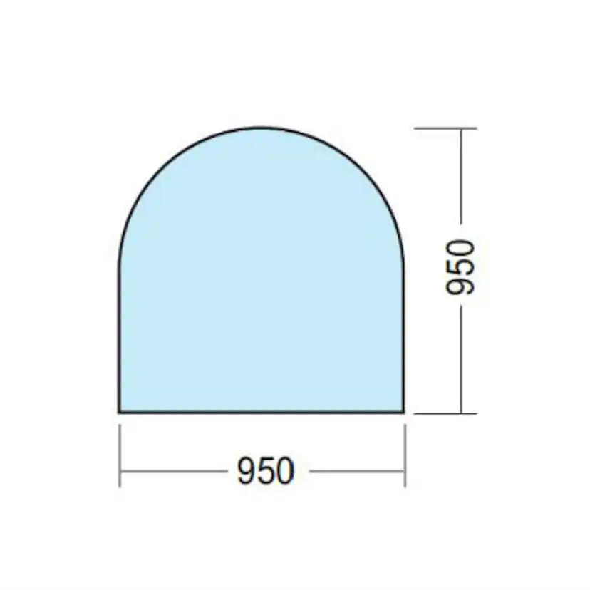 Golvglas Kaminexperten 950 x 950 halvrund