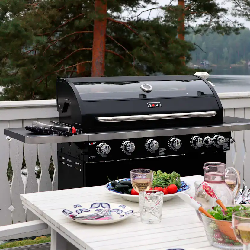 Gasolgrill Kobe 6+1 Brännare Svart Med Gaslock