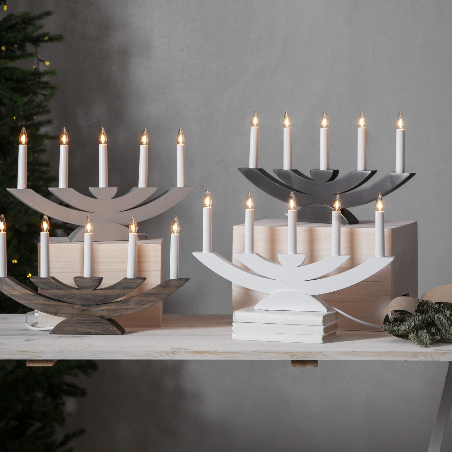 Ljusstake Navida 5L vit Vit