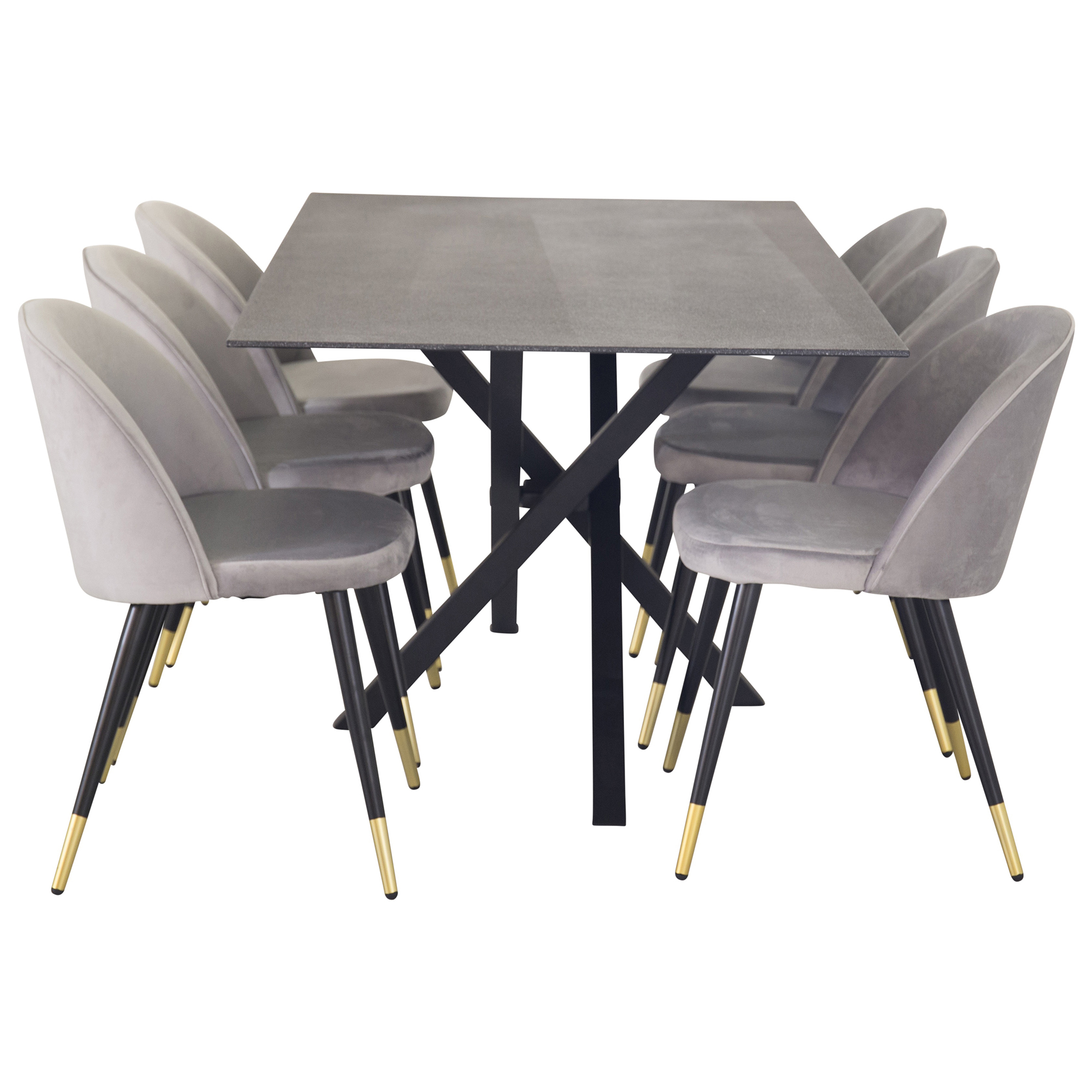 Piazza Dining Table+Velvet Dining Chair Brass Grå