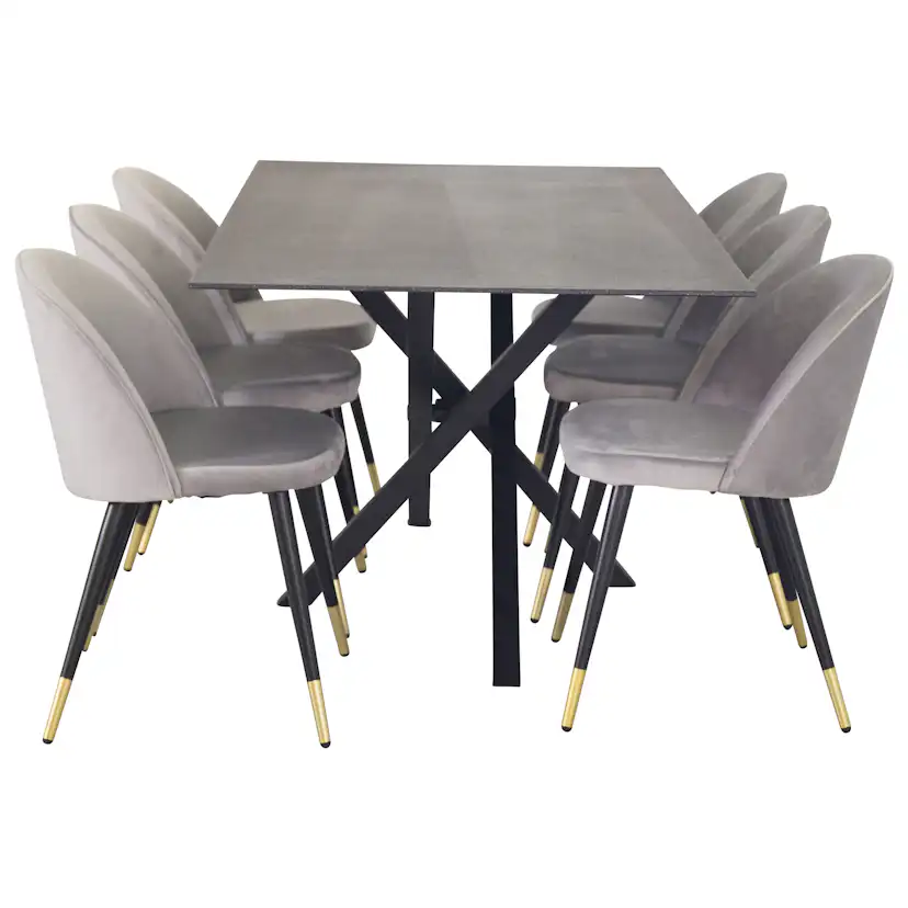 Piazza Dining Table+Velvet Dining Chair Brass Grå