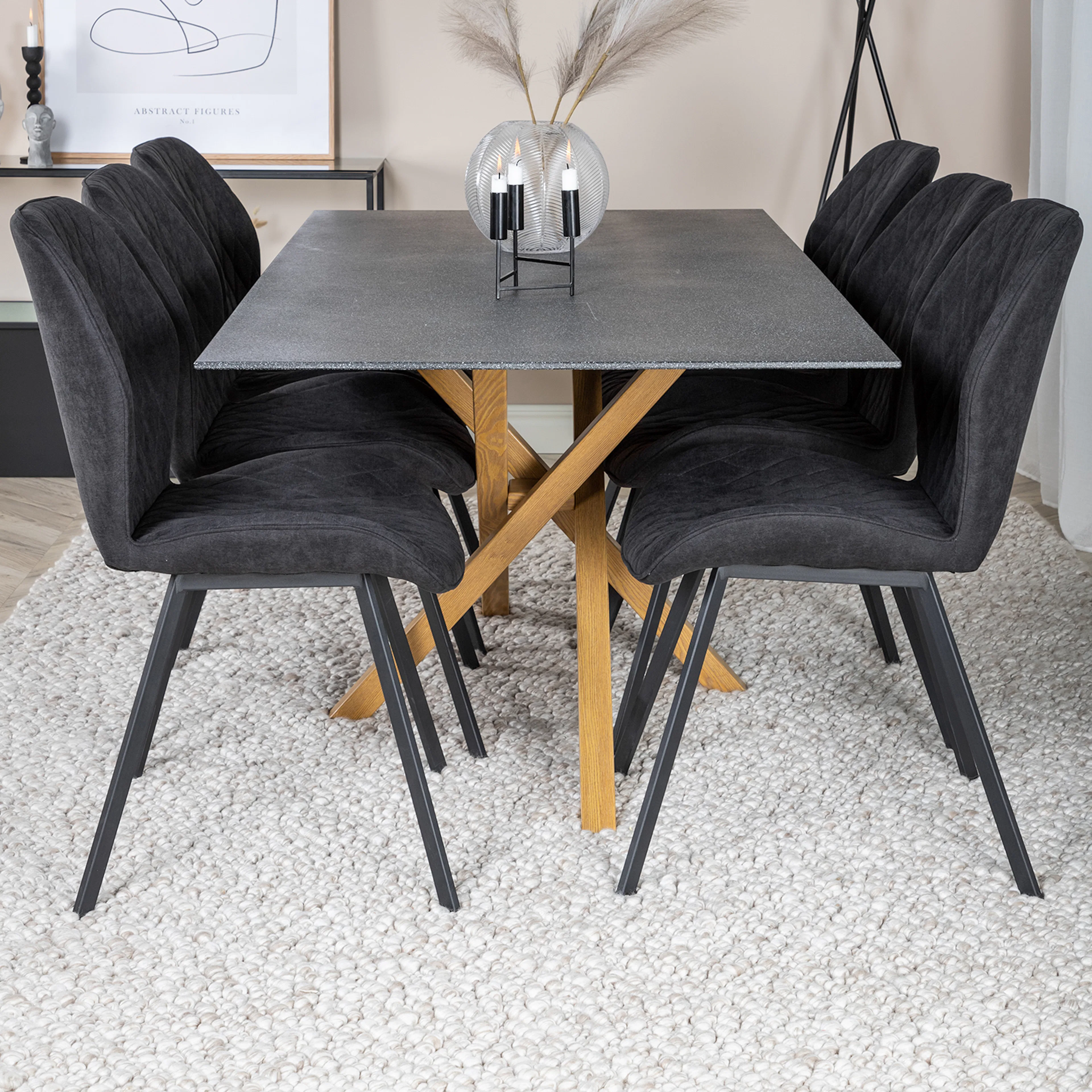 Piazza Dining Table 180x90 cm+Gemma  Dining Chair Grå/Ek/Svart