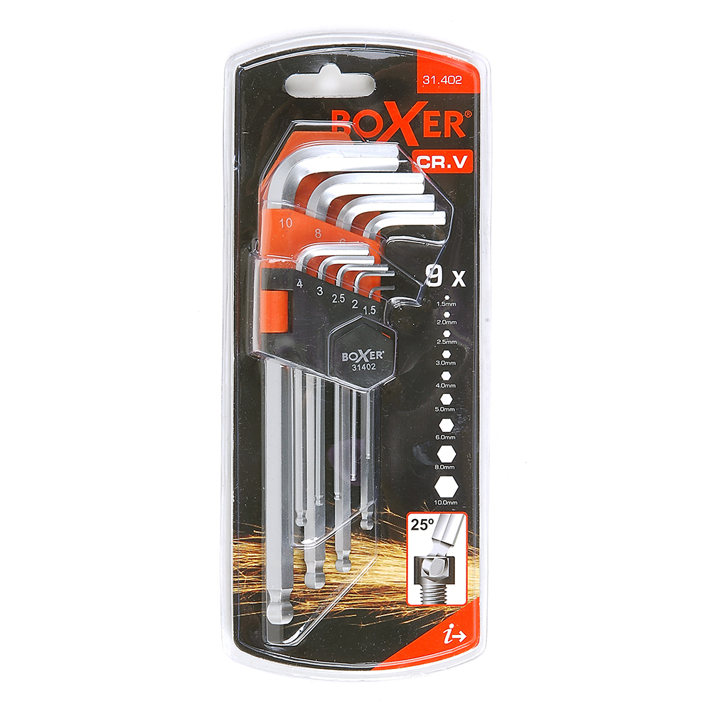 Sexkantsnyckelsats Boxer 9-delar CR.V-stål