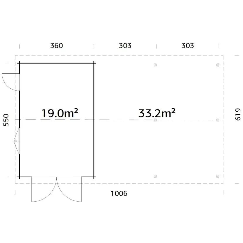 Roger 19,0+33,2 m2 with wooden gate BNDIP Impregnerad brun