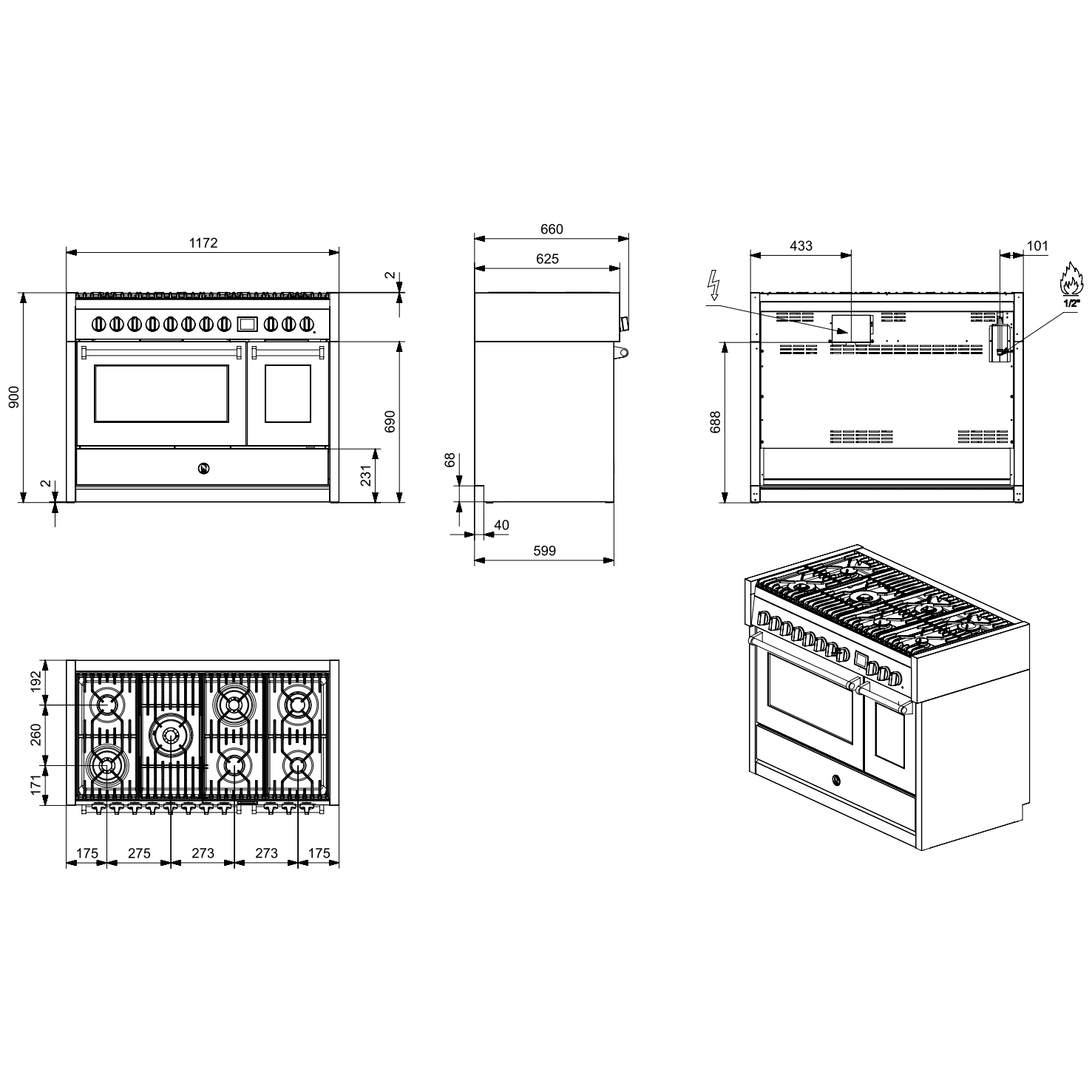Gasolspis Steel Genesi Combi-Steam 120 cm med Två Ugnar