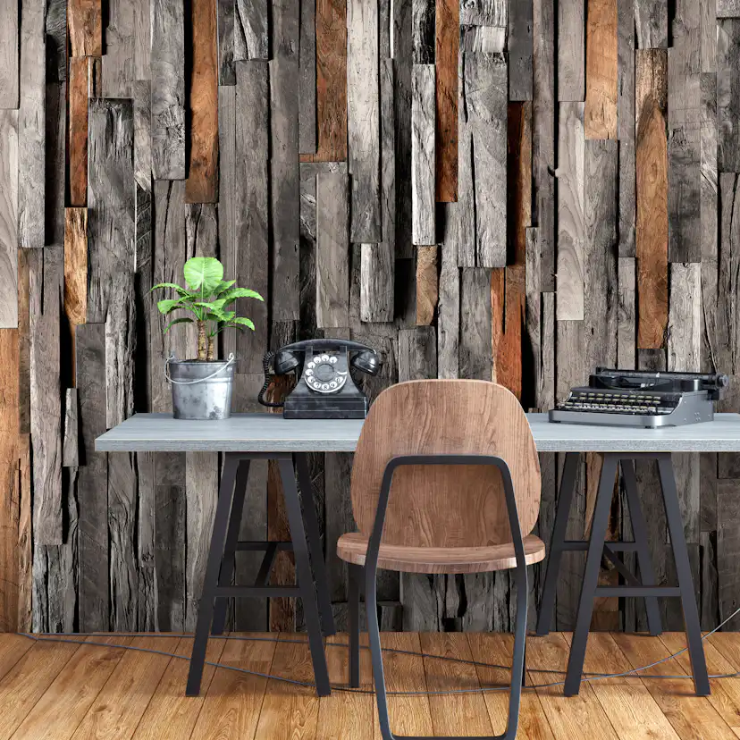Fototapet Arkiio Självhäftande Wooden Curtain Grey And Brown