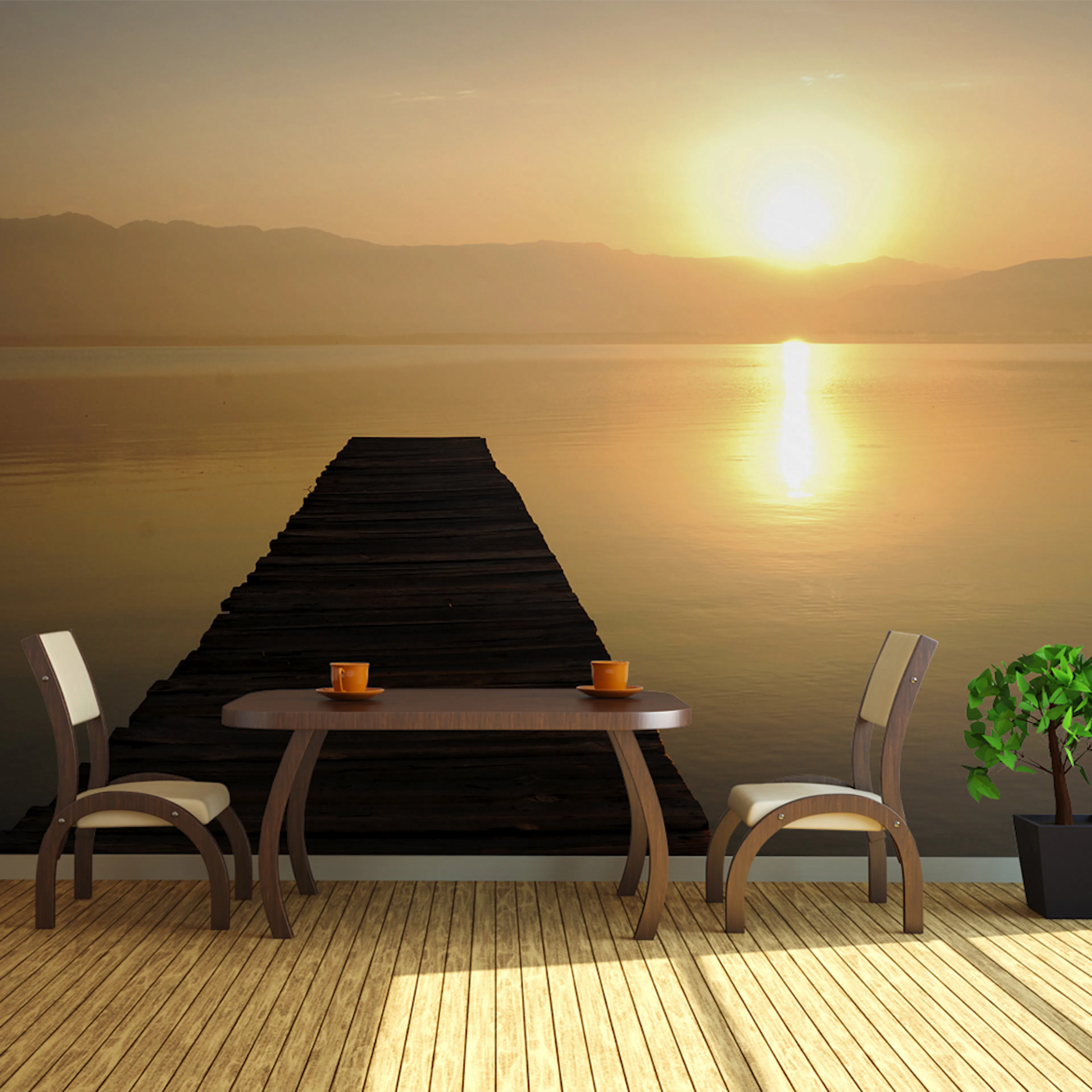 Fototapet XXL Arkiio jetty, lake, sunset 550x270 cm