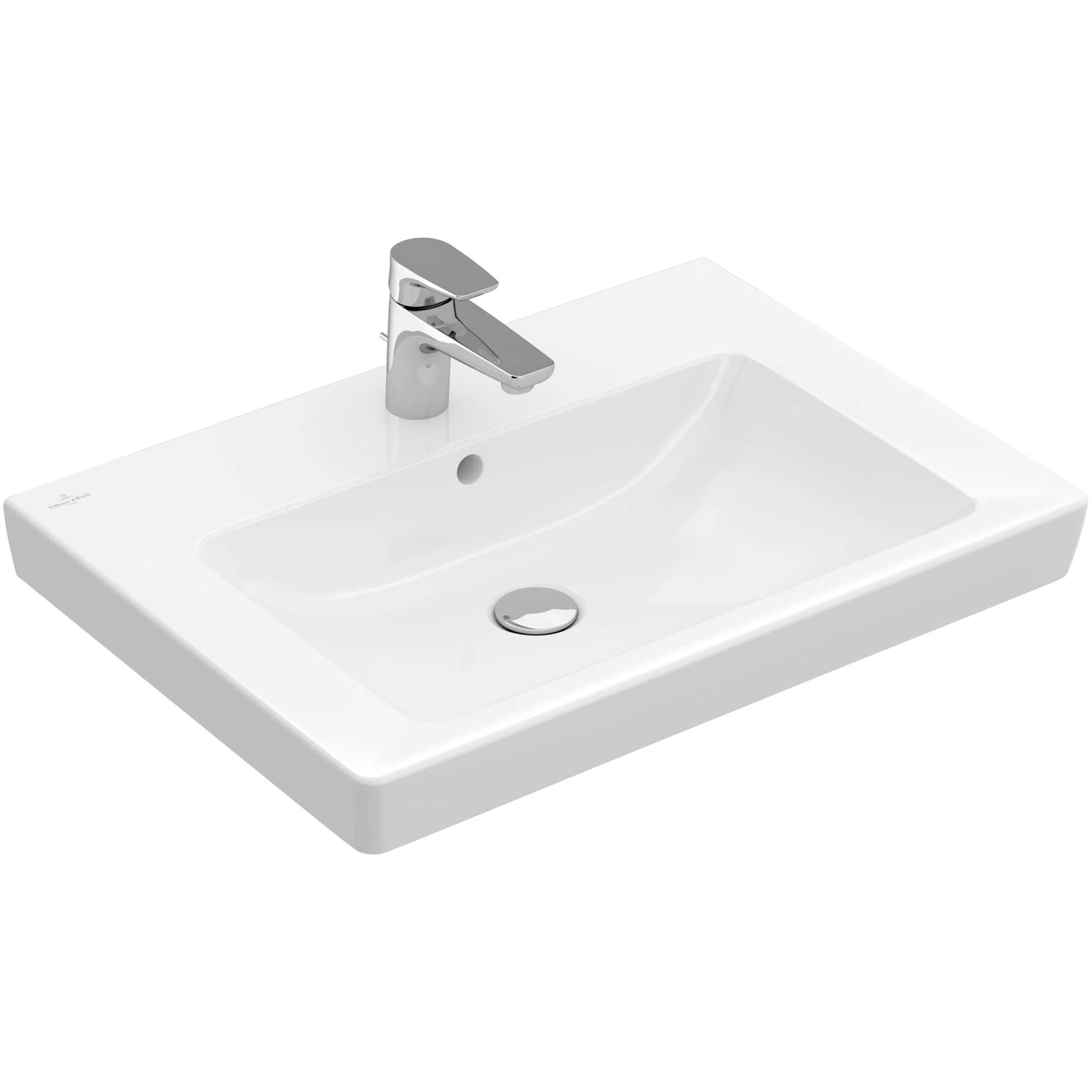 Tvättställ villeroy & Boch Subway 2.0 7113KGR1 Vit Alpin CeramicPlus, Med Bräddavlopp, 650 mm, Med Blandarhål, för Trehålsblandare, Undersida: Polerad
