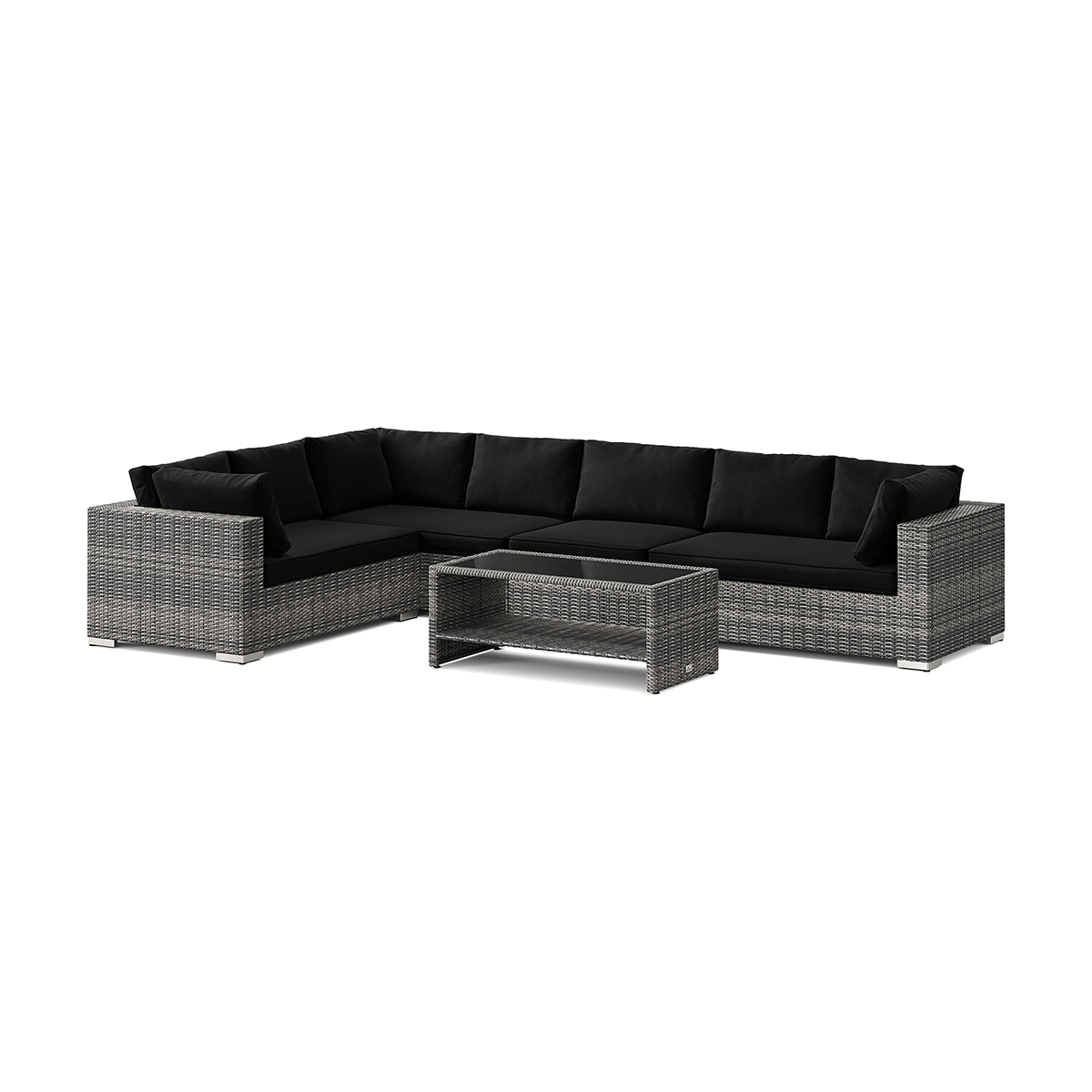 Loungegrupp Comfort Garden Bahamas L-formad utesoffa höger, 7-sits med bord och hylla