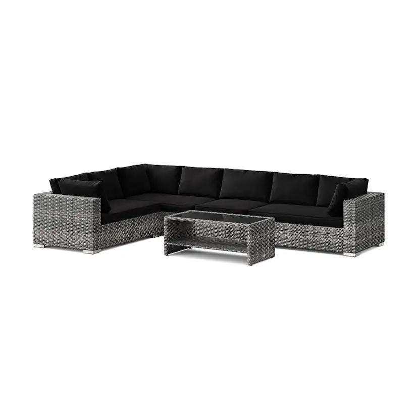 Loungegrupp Comfort Garden Bahamas L-formad utesoffa höger, 7-sits med bord och hylla