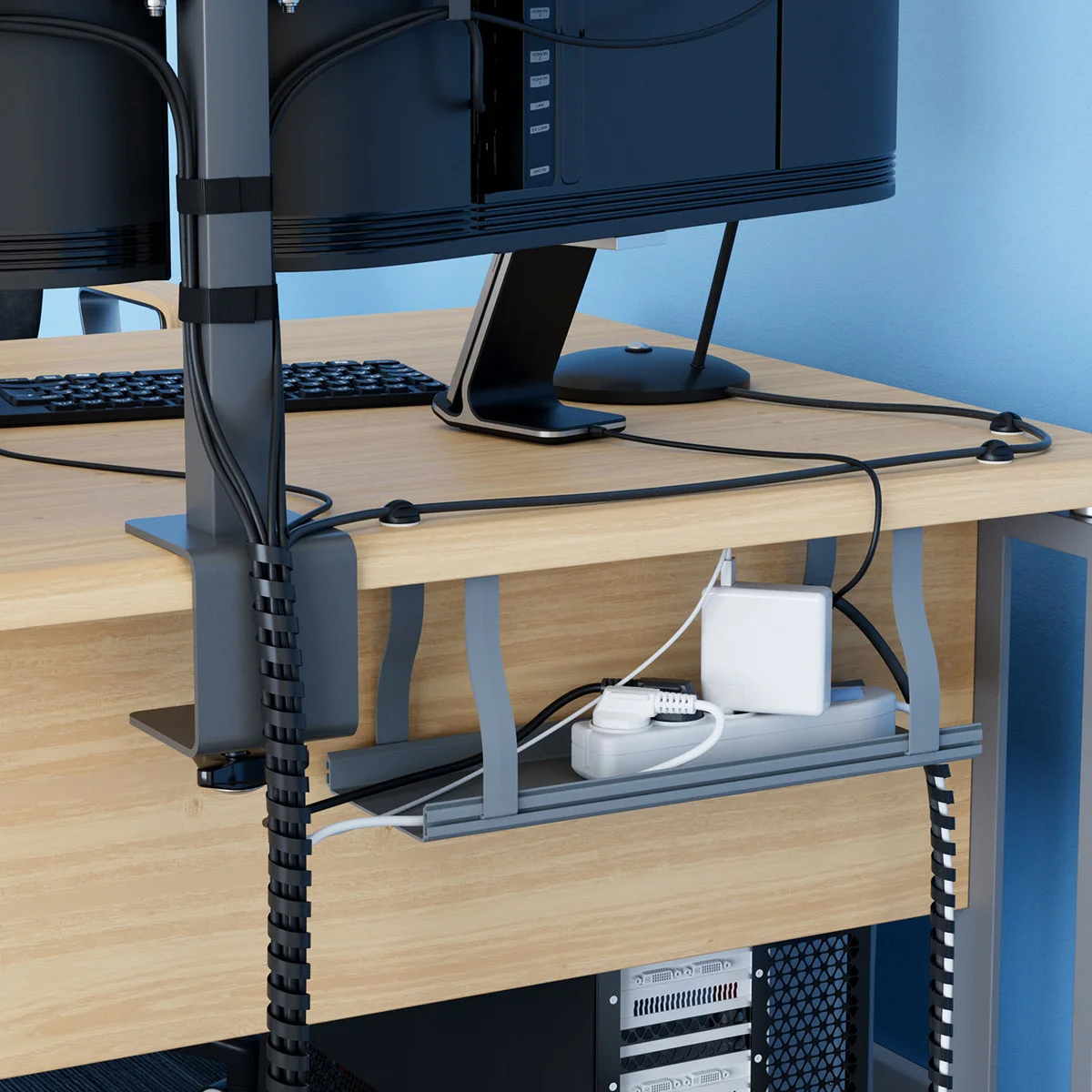 Kabelkanal D-LINE Kabelorganiseringssats Skrivbord Grå