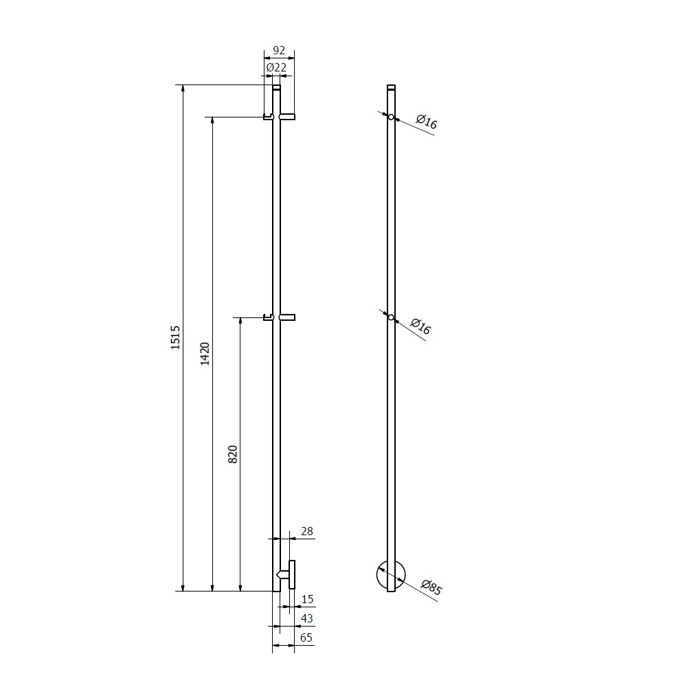 Handdukstork Alterna Rod 1515 mm Svart, Effekkt 20W Svart, Höjd: 1515 mm, Effekkt 20W