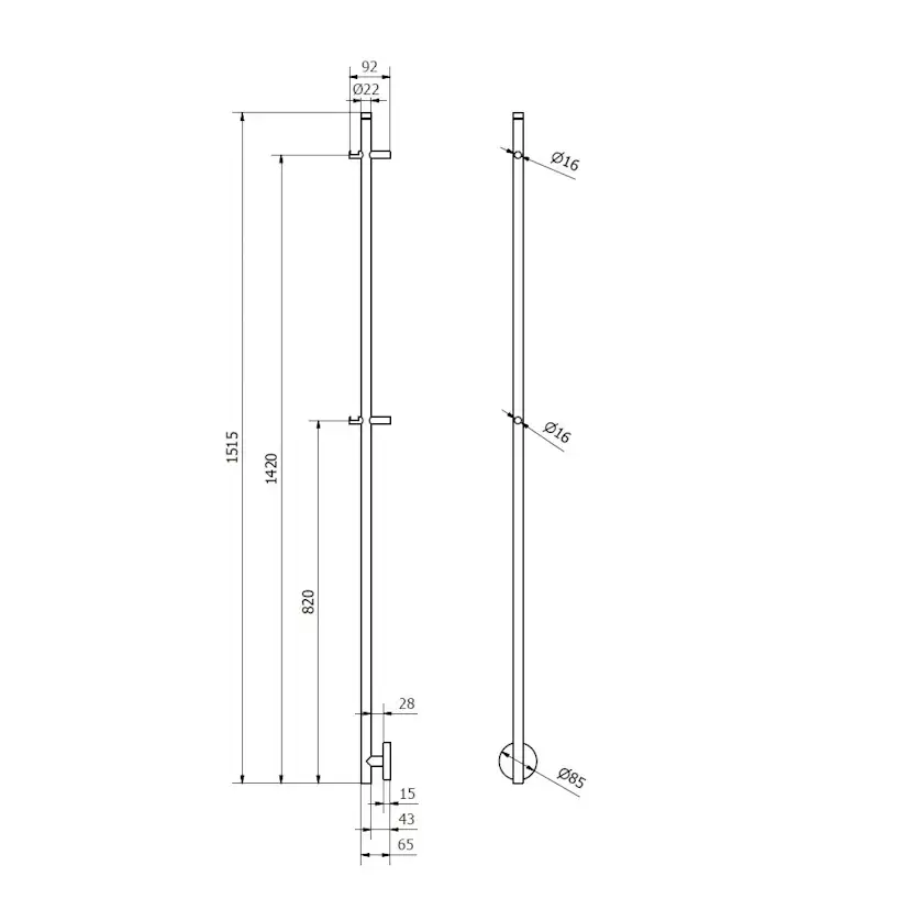 Handdukstork Alterna Rod 1515 mm Svart, Effekkt 20W Svart, Höjd: 1515 mm, Effekkt 20W