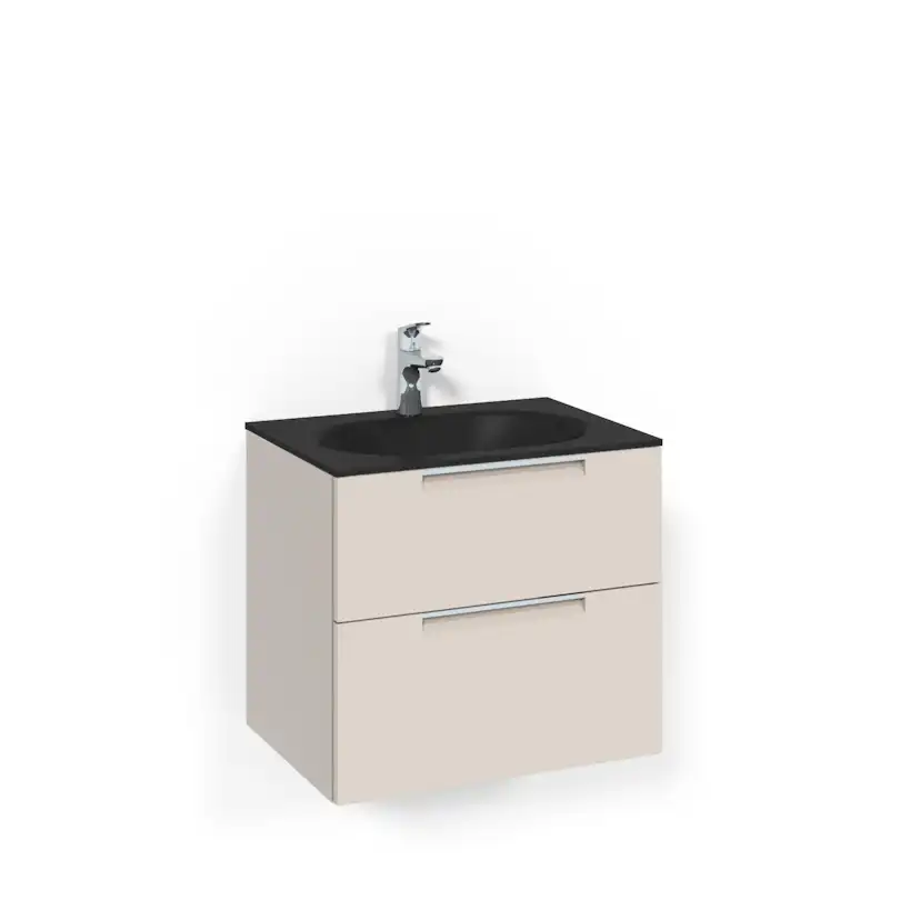 Crown Kommod 60x45 Beige Grip Mattsvart Glashandfat Bredd: 600 mm, Beige, Glastvättställ Mattsvart, Centrerat