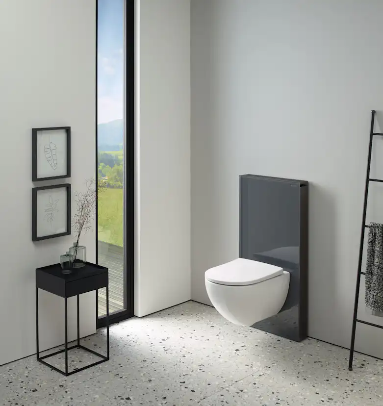 WC-Fixtur Geberit Monolith för Vägghängd Toalettstol 101 cmxSvart/Glas