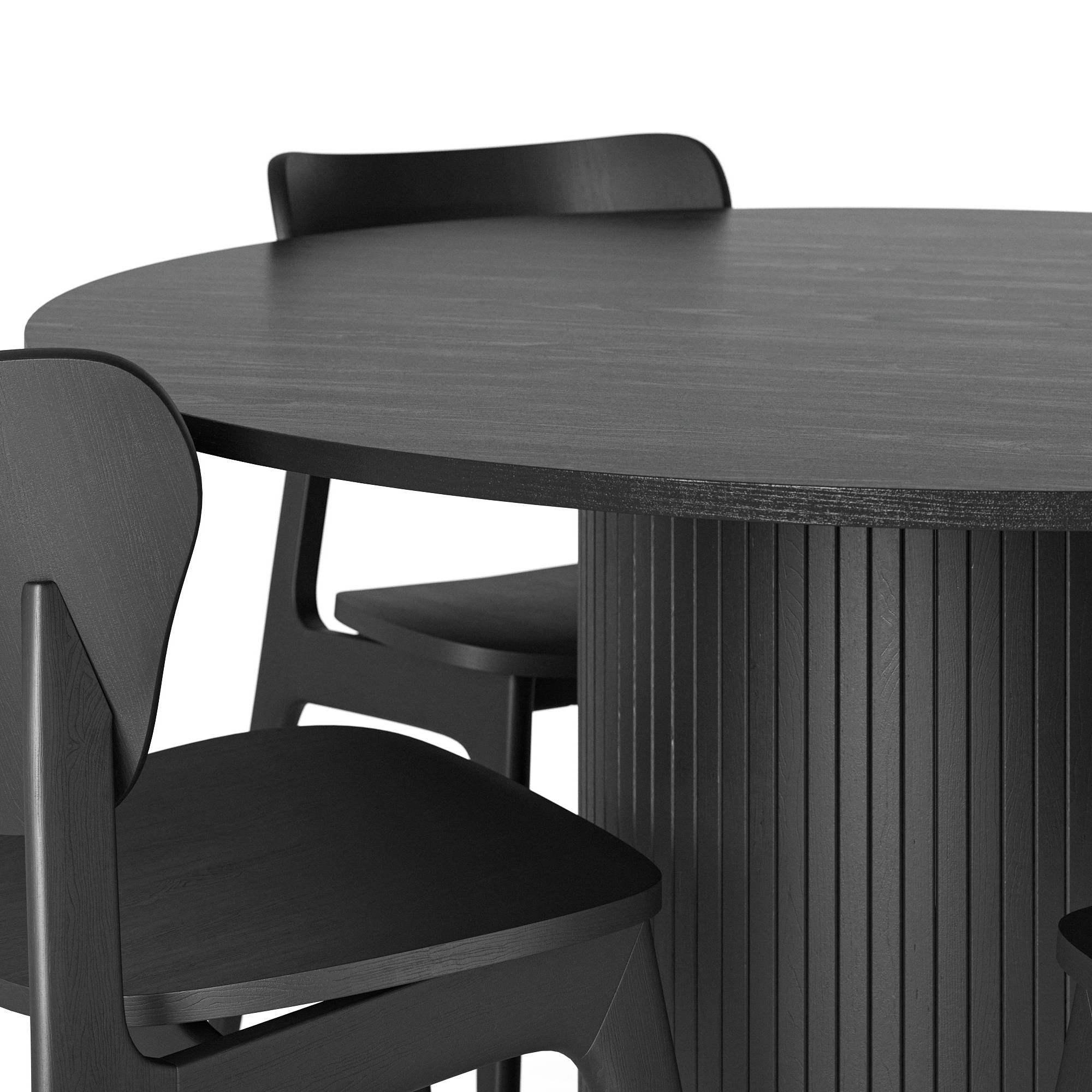 Matgrupp Bark Kopparbo Runt Matbord 130 cm med 4Jerup Matstol Bark Svart