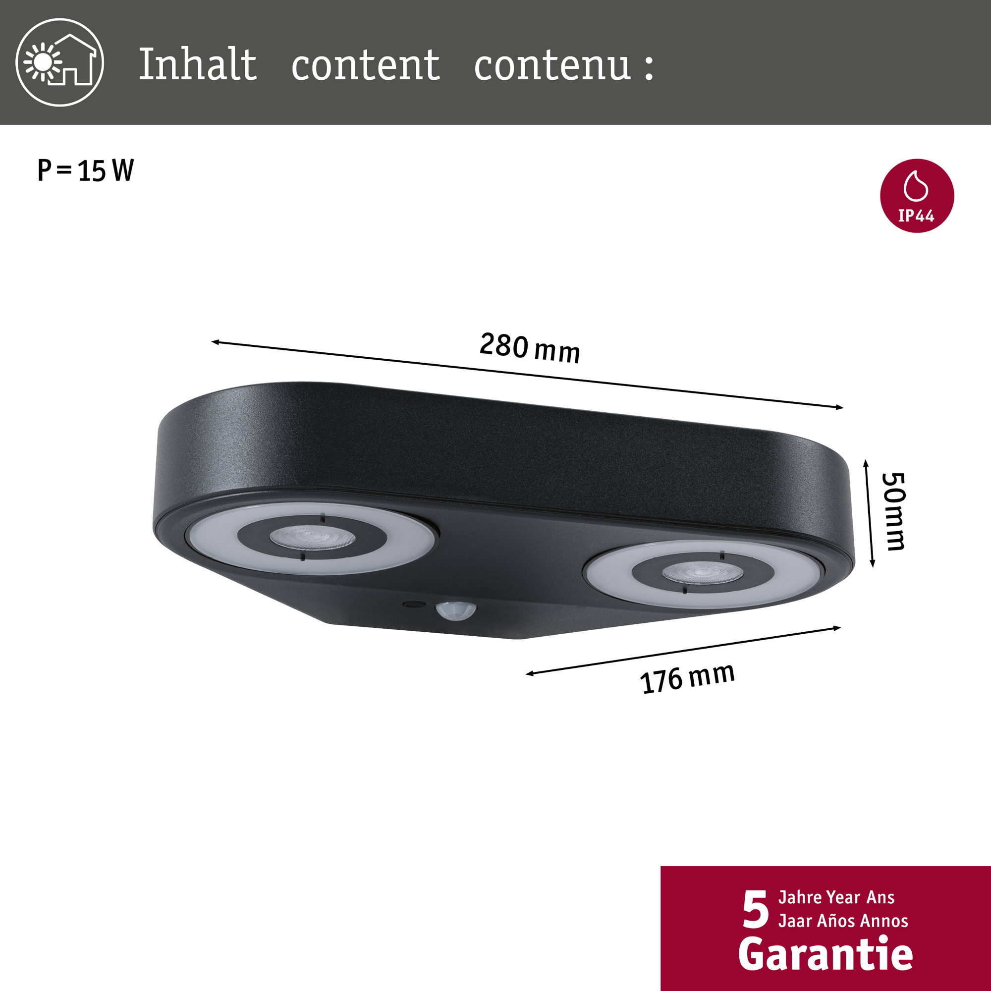 Fasadbelysning LED Paulmann Silma Dubbel med Skymningsstyrd rörelsedetektor IP44 230V