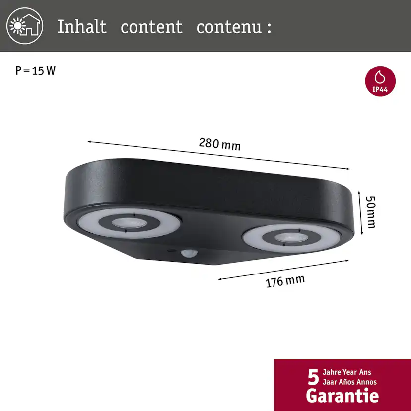 Fasadbelysning LED Paulmann Silma Dubbel med Skymningsstyrd rörelsedetektor IP44 230V