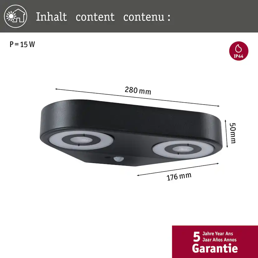 Fasadbelysning LED Paulmann Silma Dubbel med Skymningsstyrd rörelsedetektor IP44 230V Färg: Antracit
