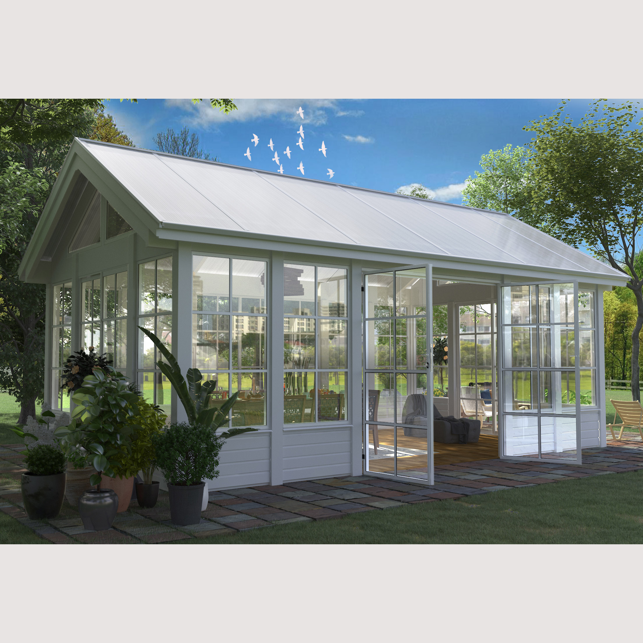 Komplett Orangeri Landskap Grönska Förlängd Sommar 21 kvm