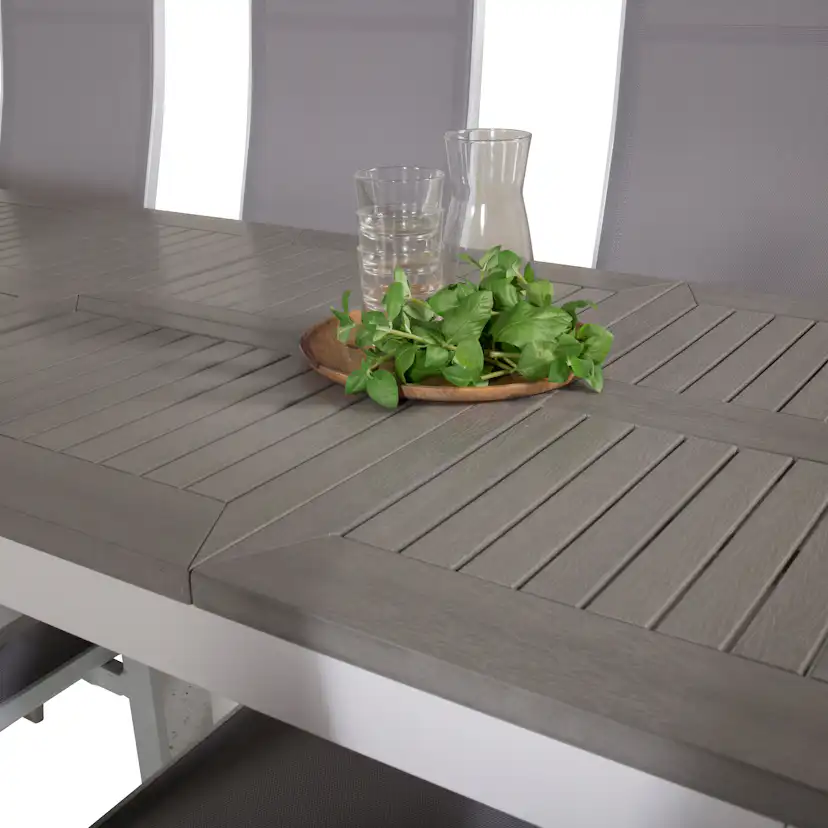 Matgrupp Venture Home Aleyna 160/240 med 8 Copacabana Matstolar