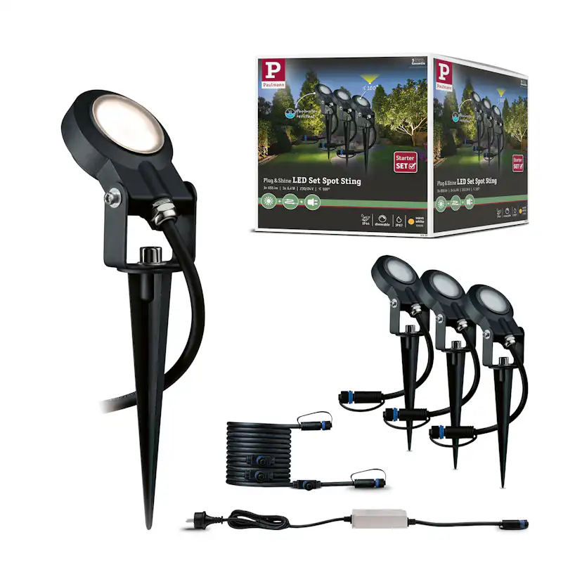 Spotlight Paulmann Sting Plug & Shine LED IP67 24V 3-pack med Kabel och Transformator