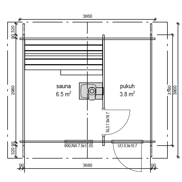 Trädgårdsbastu LP Garden Pallas 11m² Sadeltak