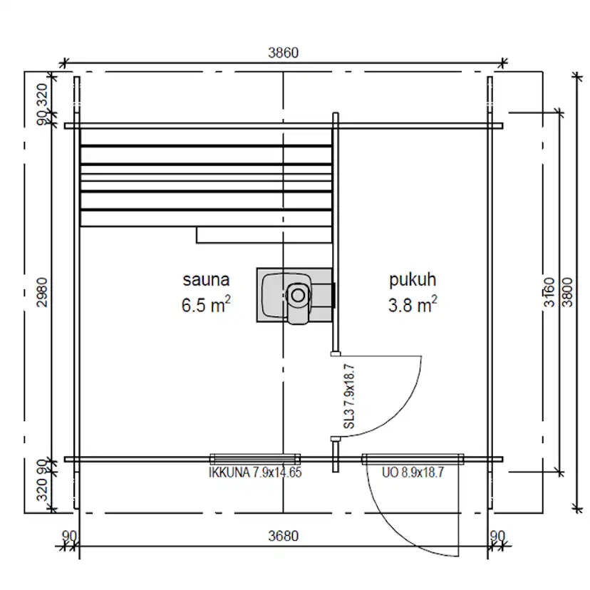 Trädgårdsbastu LP Garden Pallas 11m² Sadeltak