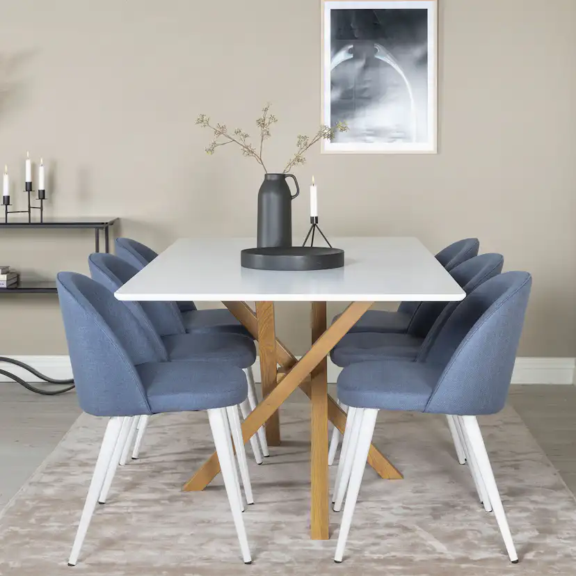 Piazza Dining Table - 180*90*75 - White / Oak+Velvet Dining Blå/Vit