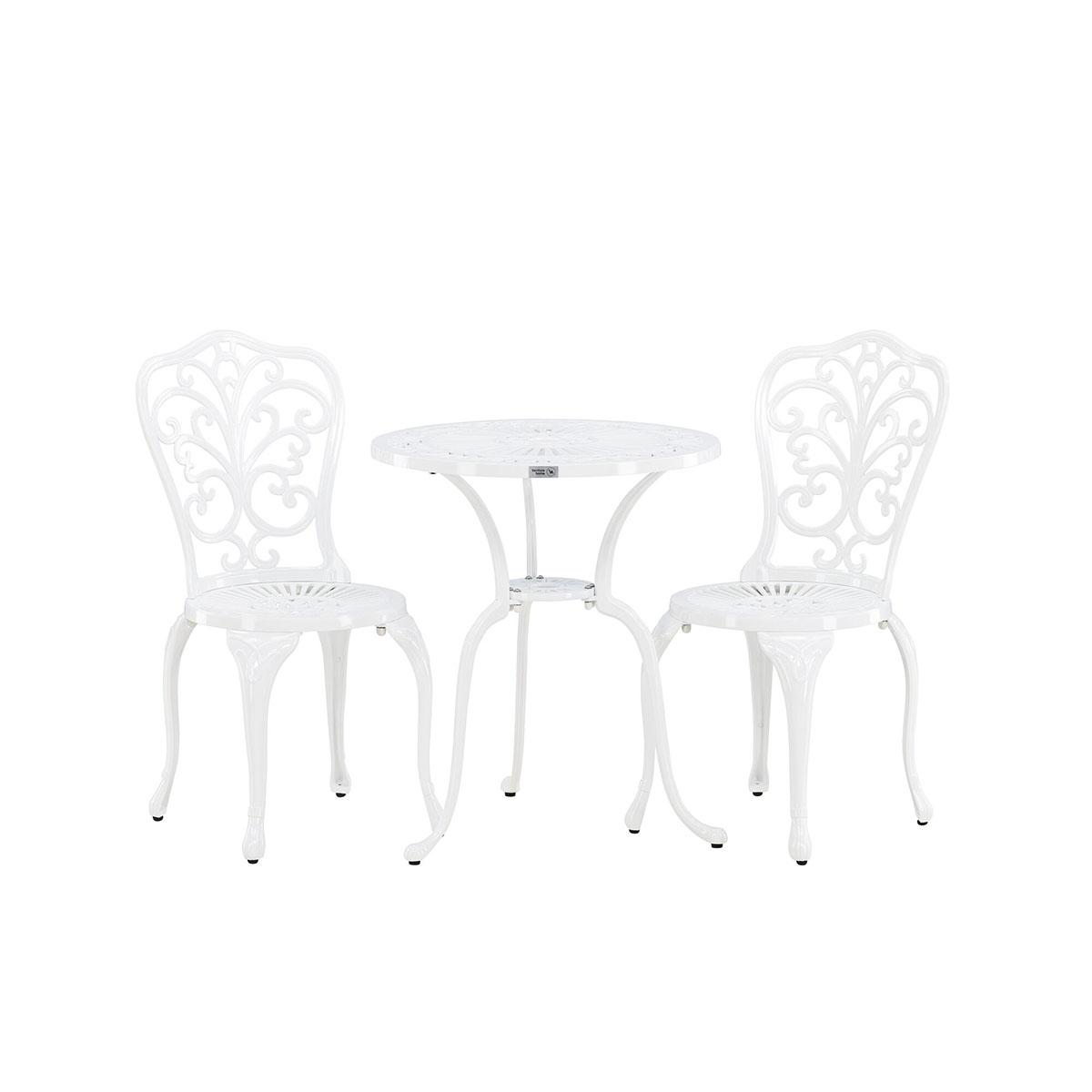 Caféset Venture Home Nandin Klassisk Cafégrupp med Runt Bord & 2 Stolar i Aluminium, Vit