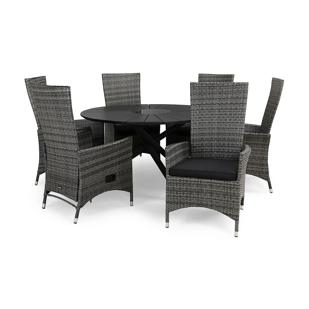 Matgrupp Comfort Garden Finnhamn 140 med 6 Ställbara Fåtöljer Jenny