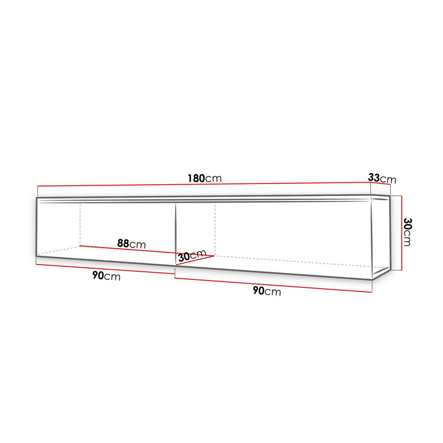 Tv-bänk In Living Cuguen Vägghängd Tv bänk med Förvaring 180x32x30 cm