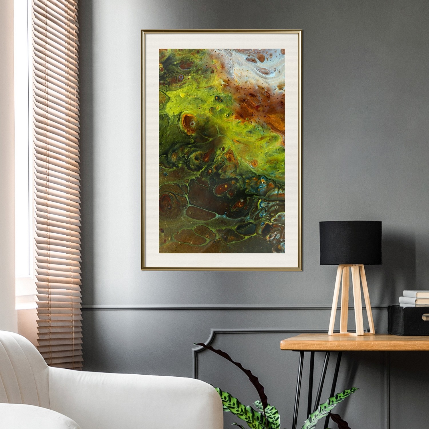 Affisch - Green Elements [Poster] 20x30 Guld ram med passepartout, 20x30 cm
