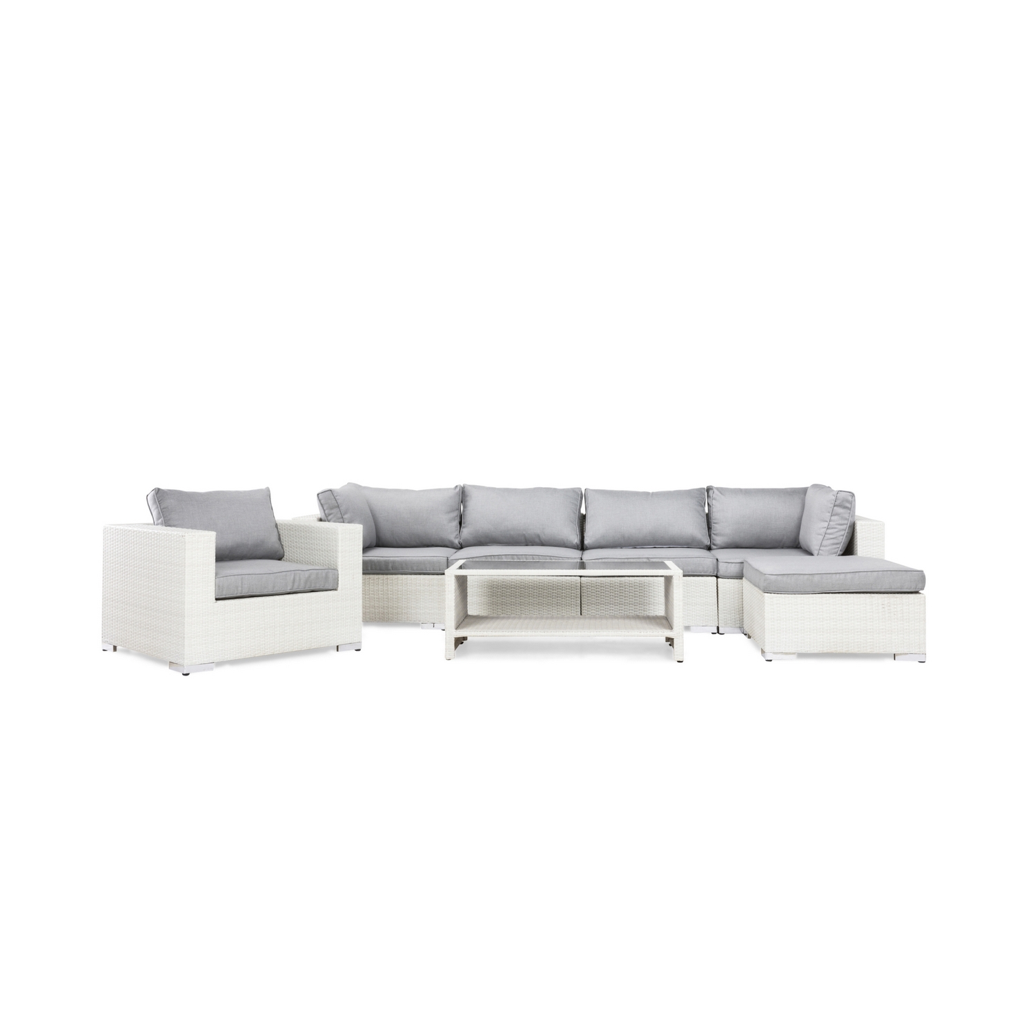 Loungegrupp Comfort Garden Bahamas 6-sits med Fåtölj, Divan och Bord med Hylla Vit/Grå