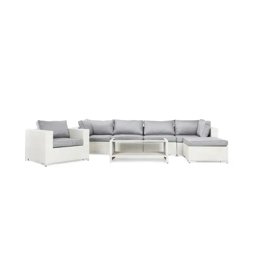 Loungegrupp Comfort Garden Bahamas 6-sits med Fåtölj, Divan och Bord med Hylla Vit/Grå